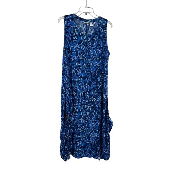 Kaktus Womens Sleeveless Blue Dress With Abstract Leaf Pattern Size M - Picture 1 of 7